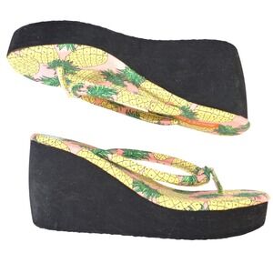 Rocket Dog Womens Pineapple Print Platform Wedge Flip Flops Pink Black 10